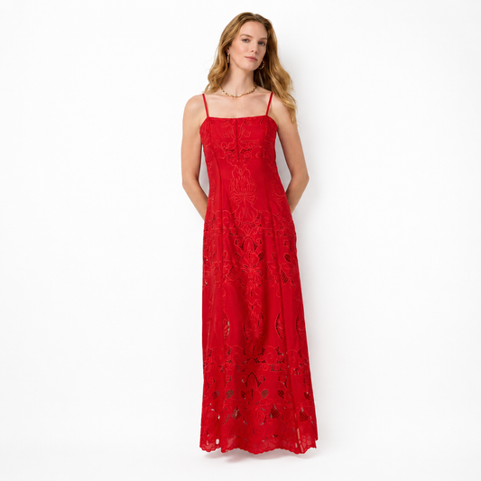 Eyelet Square Neck Maxi Dress – Elegant Sleeveless Summer Dress
